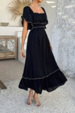 Off Shoulder Bodycon Backless Ruffle Trim Dress - Image 7