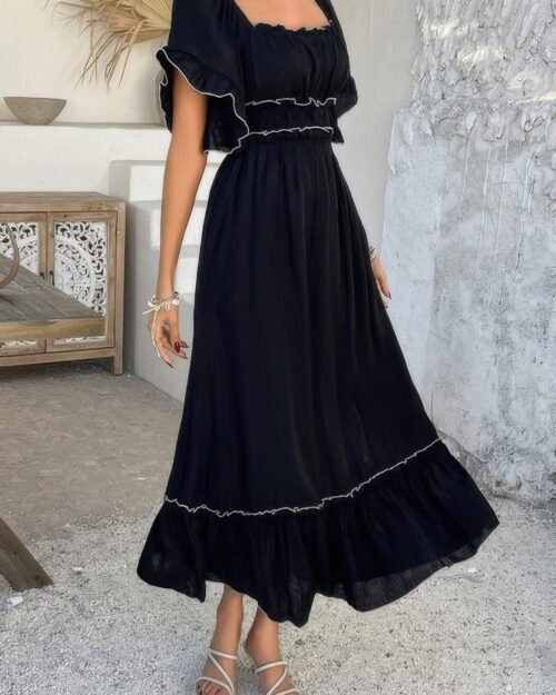 off shoulder bodycon backless ruffle trim dress