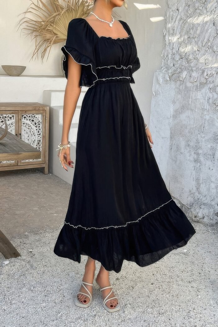 Off shoulder bodycon backless ruffle trim dress - image 7