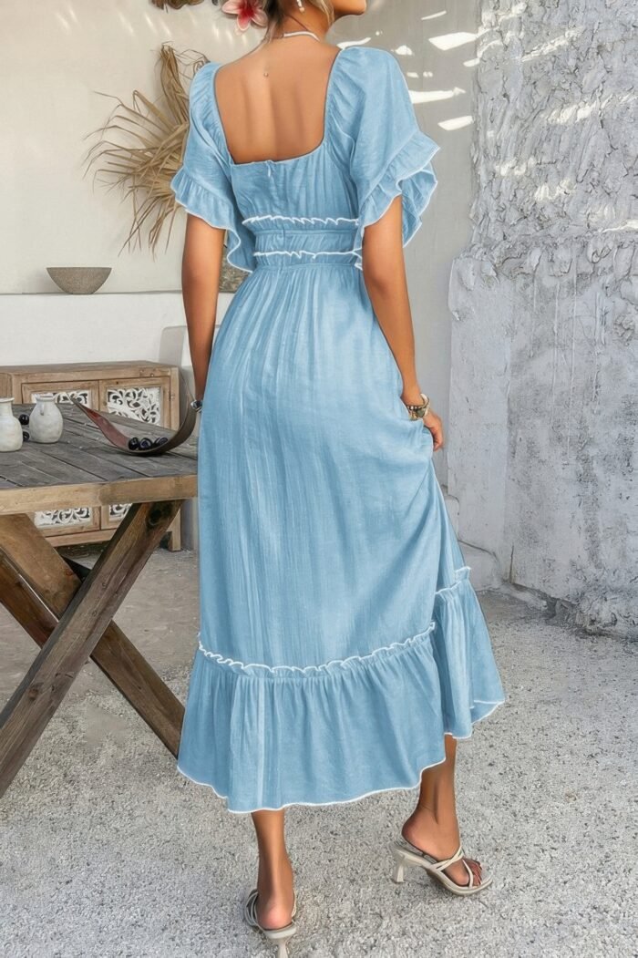 Off shoulder bodycon backless ruffle trim dress - image 10
