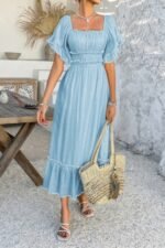Off Shoulder Bodycon Backless Ruffle Trim Dress - Image 11