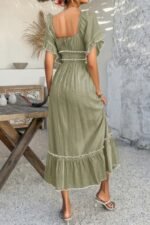 Off Shoulder Bodycon Backless Ruffle Trim Dress - Image 14