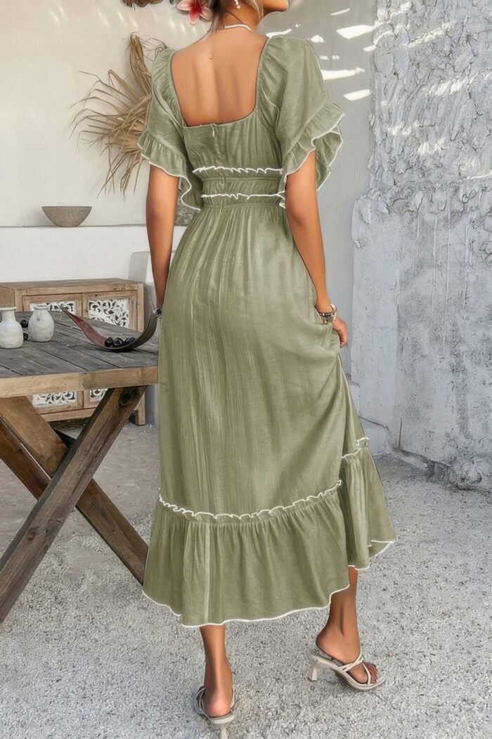 Off shoulder bodycon backless ruffle trim dress - image 14
