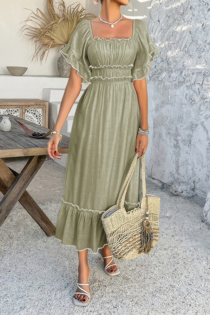 Off shoulder bodycon backless ruffle trim dress - image 15