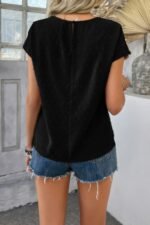 Swiss Dot Crochet Patchwork Short Sleeves Shirt - Image 3