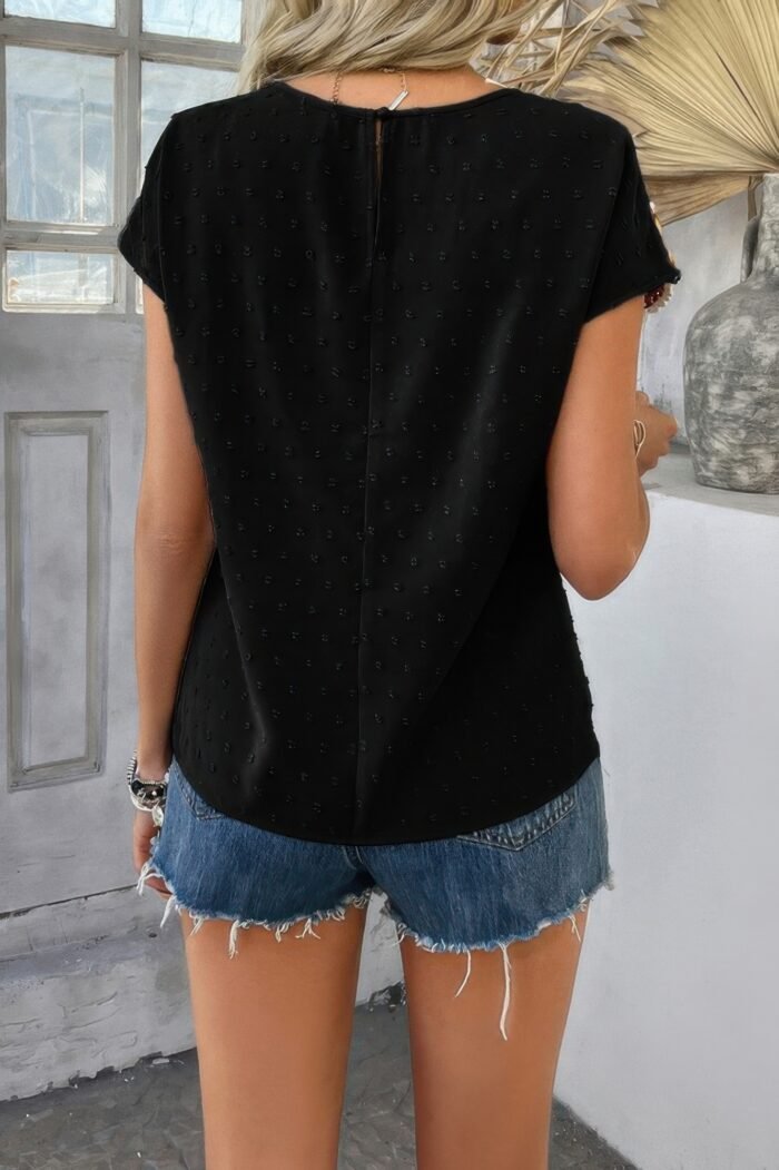 Swiss dot crochet patchwork short sleeves shirt - image 3