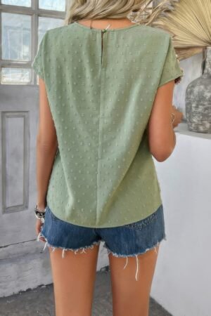 Swiss Dot Crochet Patchwork Short Sleeves Shirt