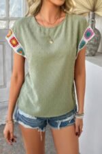 Swiss Dot Crochet Patchwork Short Sleeves Shirt - Image 8