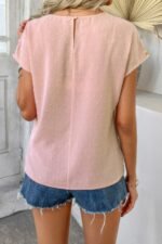 Swiss Dot Crochet Patchwork Short Sleeves Shirt - Image 10
