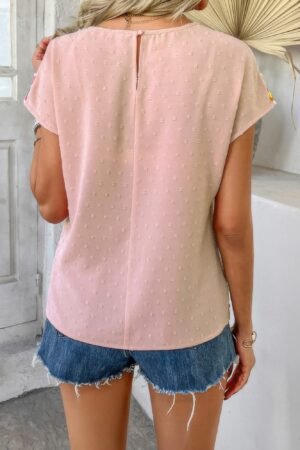 Swiss Dot Crochet Patchwork Short Sleeves Shirt