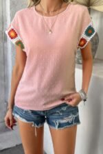 Swiss Dot Crochet Patchwork Short Sleeves Shirt - Image 11