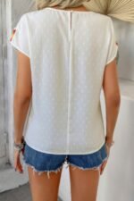 Swiss Dot Crochet Patchwork Short Sleeves Shirt - Image 14
