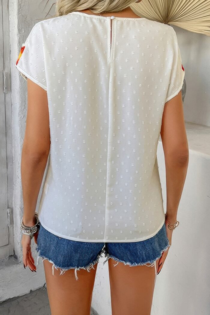 Swiss dot crochet patchwork short sleeves shirt - image 14