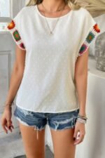 Swiss Dot Crochet Patchwork Short Sleeves Shirt - Image 15