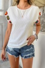 Swiss Dot Crochet Patchwork Short Sleeves Shirt - Image 16