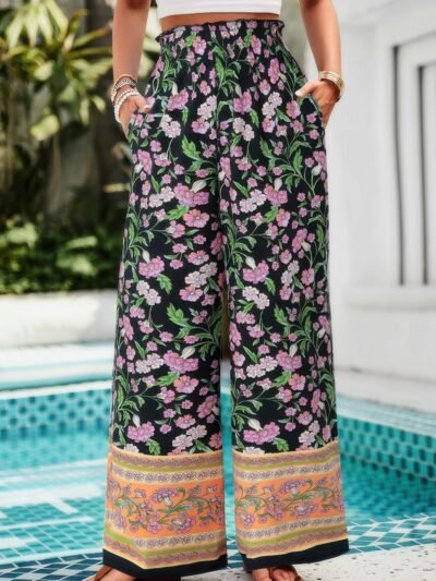 Floral print wide leg pants – high waist lightweight summer trousers