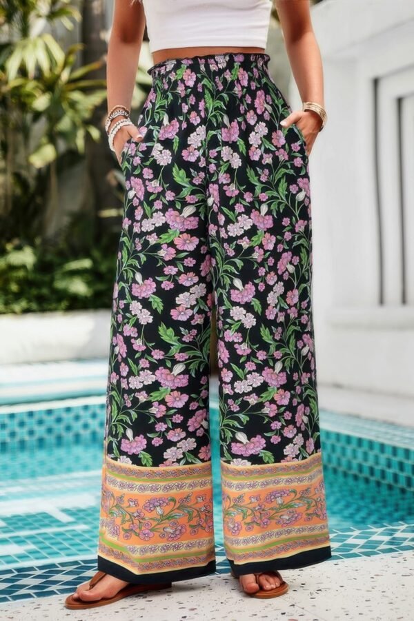 Floral print wide leg pants – high waist lightweight summer trousers