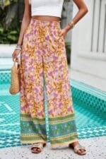 Floral wide leg pants – high waist lightweight summer trousers