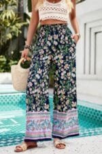 Floral wide leg pants – high waist lightweight summer trousers