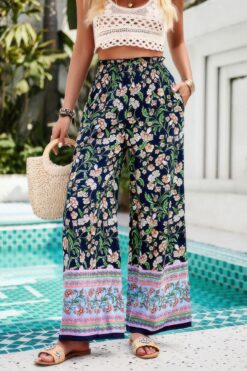 Floral wide leg pants – high waist lightweight summer trousers