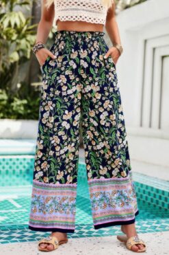 Floral wide leg pants – high waist lightweight summer trousers