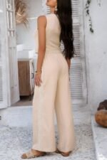 Solid Two Pieces Button Lace Hem Long Sets - Image 6