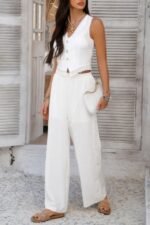 Solid Two Pieces Button Lace Hem Long Sets - Image 13