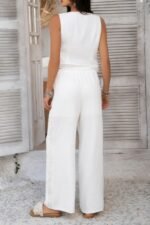 Solid Two Pieces Button Lace Hem Long Sets - Image 15