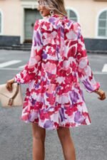 Ruffle Neck Abstract Print Long Sleeve Tiered Dress - Image 6