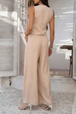 Solid V Neck Button Vest Pleated Suit Sets - Image 7