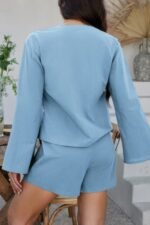 Two Pieces Tie Open Front V Neck Long Sleeve Sets - Image 5