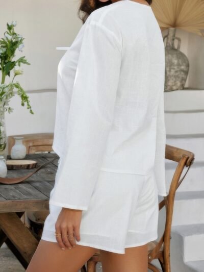Two Pieces Tie Open Front V Neck Long Sleeve Sets Two Pieces Tie Open Front V Neck Long Sleeve Sets