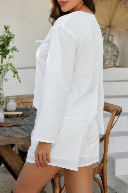 Two Pieces Tie Open Front V Neck Long Sleeve Sets - Image 12