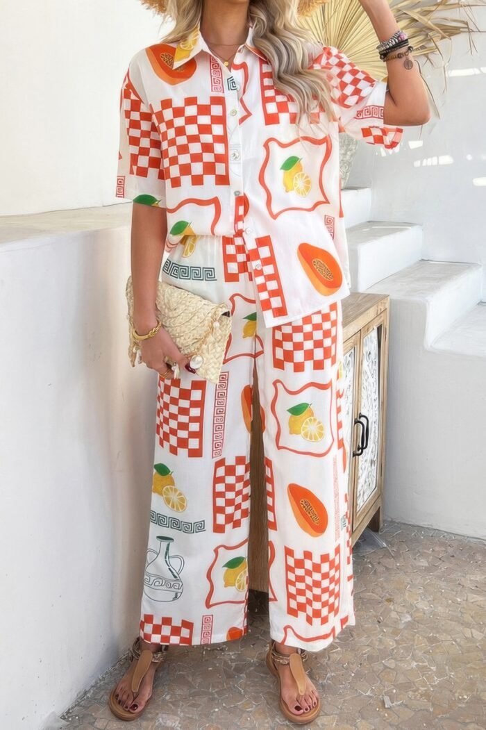 Two pieces all over print button down long sets - image 1