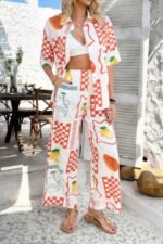 Two Pieces All Over Print Button Down Long Sets - Image 3