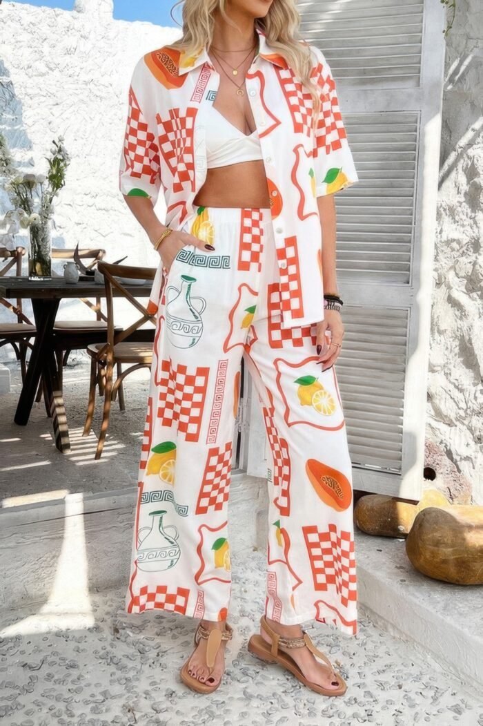 Two pieces all over print button down long sets - image 3