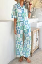 Two Pieces All Over Print Button Down Long Sets - Image 4