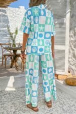 Two Pieces All Over Print Button Down Long Sets - Image 5