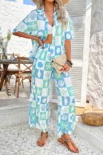 Two Pieces All Over Print Button Down Long Sets - Image 6