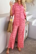 Two Pieces All Over Print Button Down Long Sets - Image 8