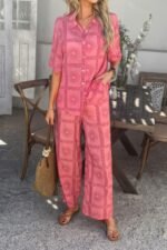 Two Pieces All Over Print Button Down Long Sets - Image 9