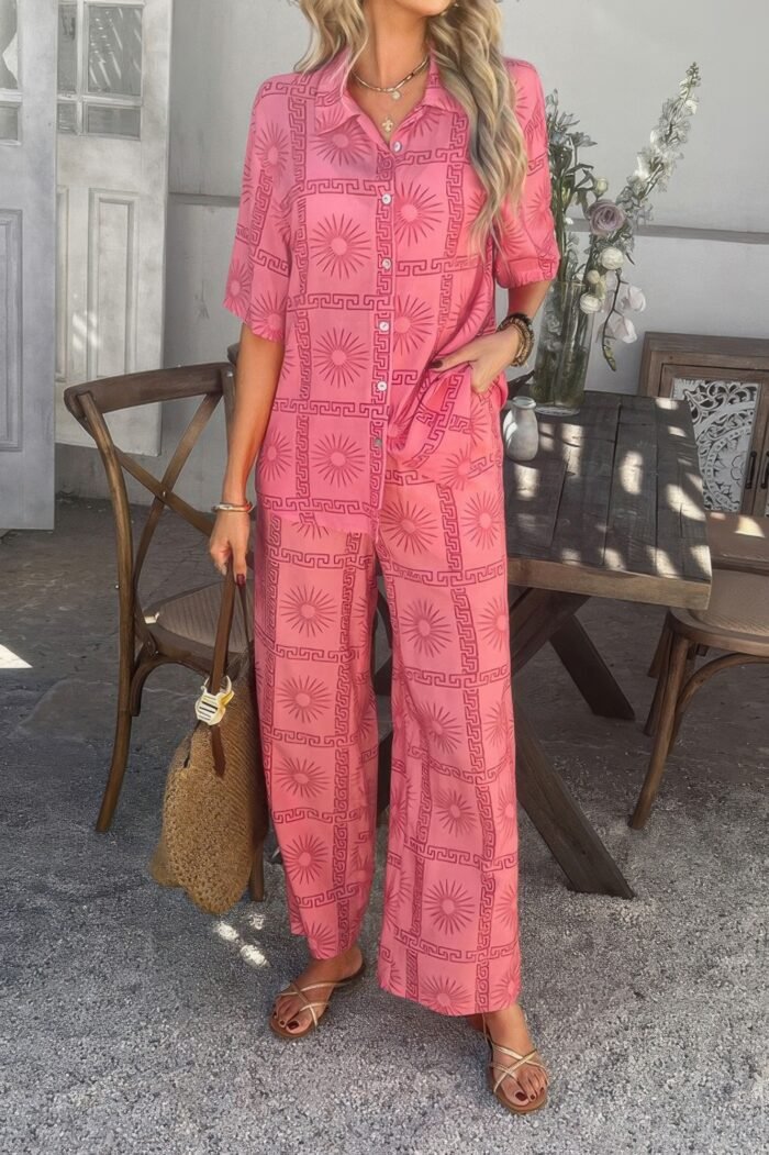 Two pieces all over print button down long sets - image 9