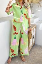 Two Pieces All Over Print Button Down Long Sets - Image 10