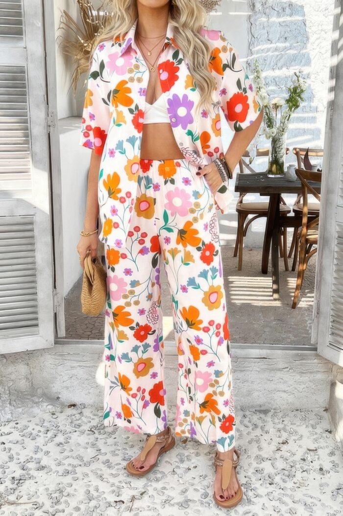 Two pieces all over print button down long sets - image 18