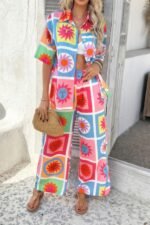 Two Pieces All Over Print Button Down Long Sets - Image 22