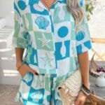 Two Pieces All Over Print Button Down Short Sets