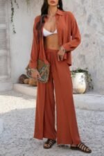 Two Pieces Split Solid Button Down Sets