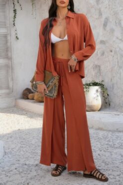 Two Pieces Split Solid Button Down Sets