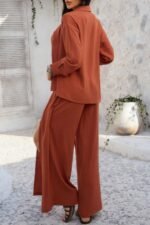 Two Pieces Split Solid Button Down Sets - Image 3