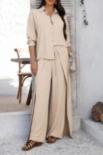 Two Pieces Split Solid Button Down Sets - Image 4